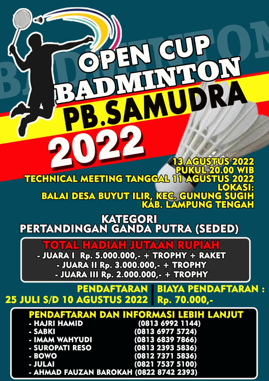 Open Cup Badminton PB. Samudra 2022 Segera Dimulai