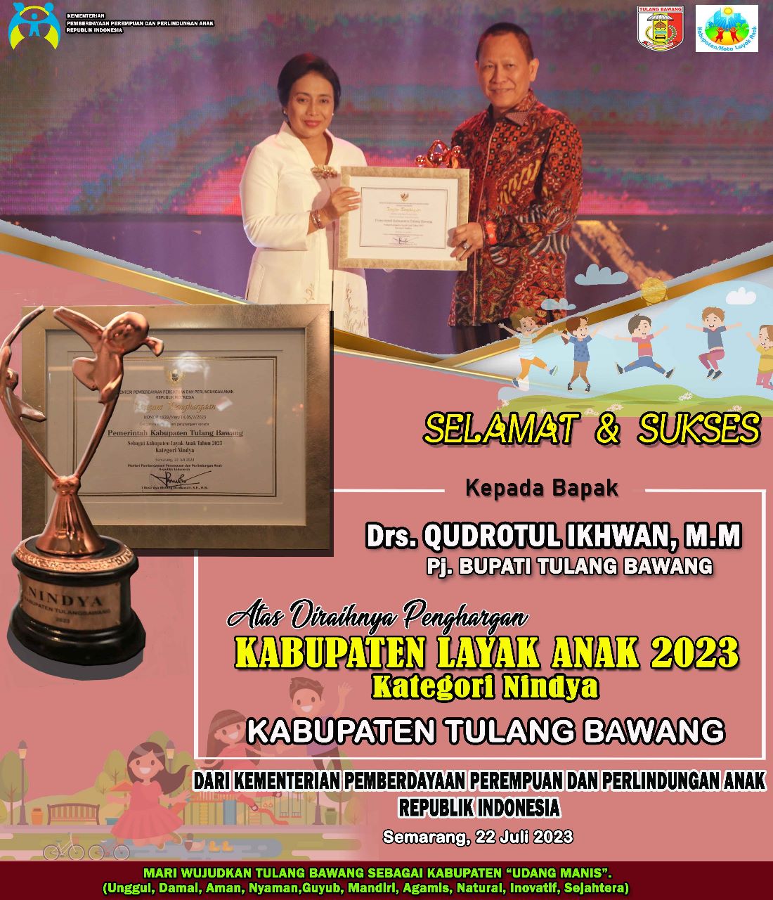 Tuba  Kembali Raih Penghargaan Kabupaten/kota Layak Anak ( KLA) dengan Predikat Nindya.